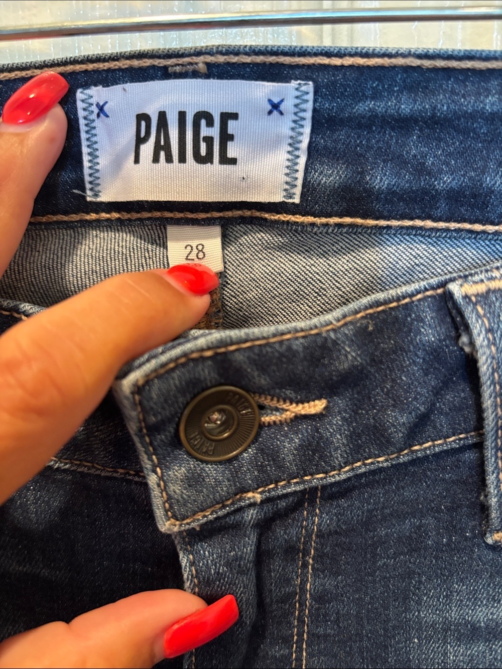 PAIGE Lou Lou Flare Jeans Medium Wash Forward Seam Split Hem Blue Denim size 28 - Picture 2 of 9